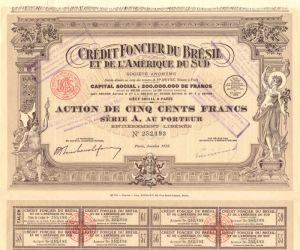 Credit Foncier Du Bresil Et De L'Amerique Du Sud - Stock Certificate