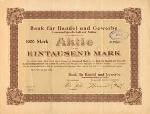 Bank fur Handel und Gewerbe - Stock Certificate