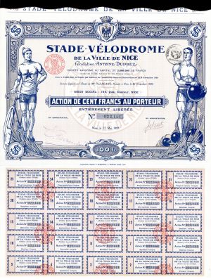 Stade-Velodrome de la Ville de Nice - Stock Certificate