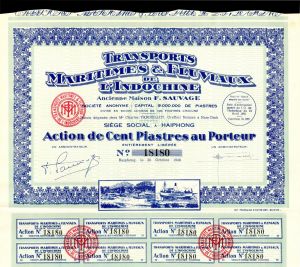 Transports Maritimes and Fluviaux de L'Indochine - Stock Certificate