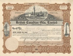 British Canadian Oils, Limited - Stock Certificate