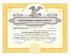 Investment Management Corporation of Puerto Rico - Stock Certificate