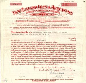 New Zealand Loan and Mercantile Agency Co., Limited - Stock Certificate