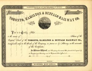 Toronto, Hamilton and Buffalo Railway Co. - Stock Certificate