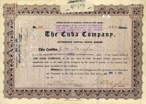 Cuba Co. - Railroad, Sugar and other Subsidiaries - Stock Certificate
