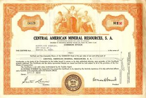 Central American Mineral Resources, S.A. - Stock Certificate