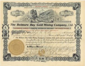 Belmore Bay Gold Mining Co., Ltd. - Stock Certificate