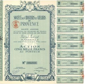 Societe Des Chantiers Et Ateliers De Provence - Stock Certificate