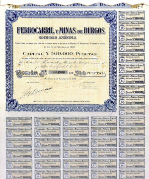 Ferrocarril Y Minas De Burgos- Stock Certificate