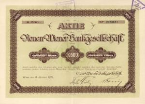 Aktie Der Wiener Bankgesellschaft - Stock Certificate