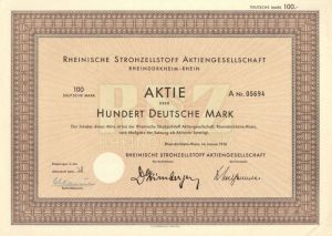 Rheinische Strohzellstoff Aktiengesellschaft- Stock Certificate