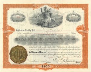 Mexican Power and Development Co. - 1902 dated Mexican Stock Certificate