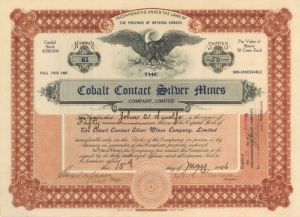 Cobalt Contact Silver Mines Co., Limited - Stock Certificate