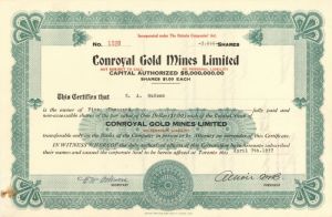 Conroyal Gold Mines, Limited - Canadian Mining Stock Certificate