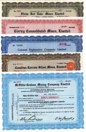 Lot of 30 Different Mining Stocks - Canadian Mining Stock Certificates