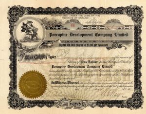 Porcupine Development Company, Limited - Stock Certificate