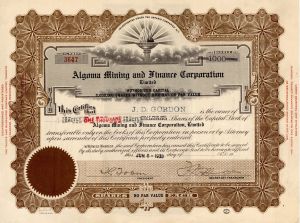 Algoma Mining and Finance Corporation, Limited - Foreign Stock Certificate