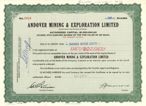 Andover Mining and Exploration Limited - Foreign Stock Certificate