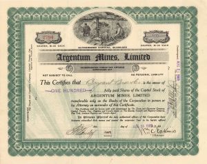 Argentum Mines, Limited - Foreign Stock Certificate