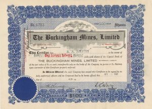 Buckingham Mines, Limited - Foreign Stock Certificate