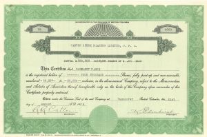 Canyon Creek Placers Limited, N.P.L. - Foreign Stock Certificate