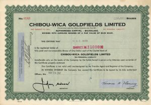 Chibou-Wica Goldfields Limited - Foreign Stock Certificate