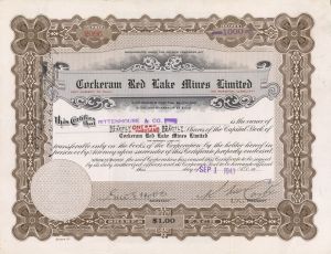 Cockeram Red Lake Mines Limited - Foreign Stock Certificate
