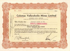 Colomac Yellowknife Mines Limited - Foreign Stock Certificate