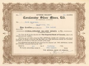 Coraloraine Silver Mines, Ltd. - Foreign Stock Certificate