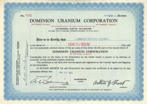 Dominion Uranium Corp. - Foreign Stock Certificate