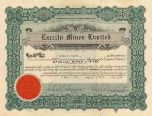 Excello Mines Limited - Foreign Stock Certificate