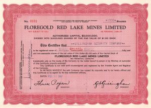 Floregold Red Lake Mines Limited - Foreign Stock Certificate