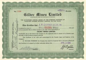 Gilbec Mines Limited - 1934 dated Canadian Mining Stock Certificate