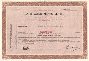 Heath Gold Mines Limited  - Foreign Stock Certificate