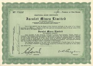 Jaculet Mines Limited  - Foreign Stock Certificate