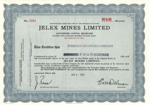 Jelex Mines Limited  - Foreign Stock Certificate
