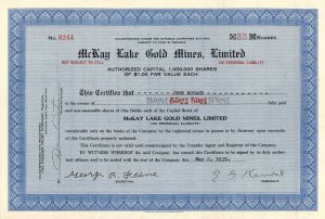 McKay Lake Gold Mines, Limited  - Foreign Stock Certificate