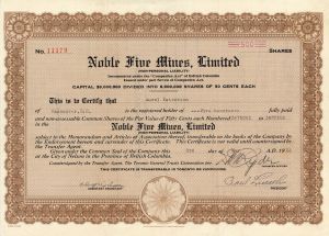 Noble Five Mines, Limited - Foreign Stock Certificate