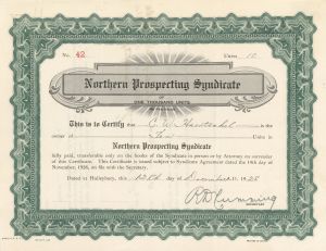 Northern Prospecting Syndicate - Foreign Stock Certificate