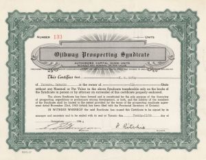 Ojibway Prospecting Syndicate - Foreign Stock Certificate