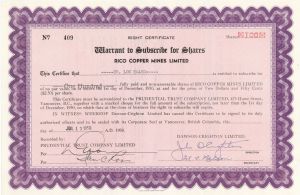 Rico Copper Mines Limited - Foreign Stock Certificate