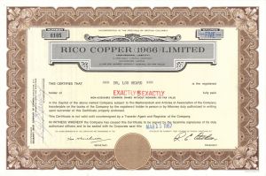 Rico Copper (1966) Limited - Foreign Stock Certificate