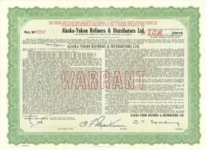 Alaska-Yukon Refiners and Distributors Ltd. - Alaskan Stock Certificate