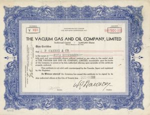 Vacuum Gas and Oil Company, Ltd. - Stock Certificate