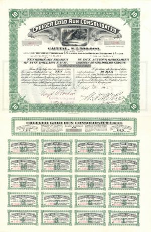 Crueger Gold Run Consolidated - Foreign Stock Certificate
