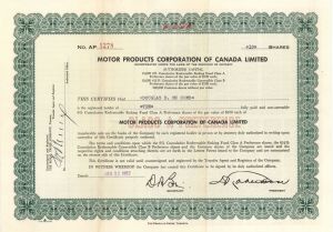 Motor Products Corporation of Canada Ltd. - Foreign Stock Certificate