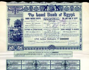 Land Bank of Egypt - 1948 dated Egyptian Stock Certificate