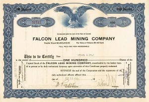 Falcon Lead Mining Co. - Stock Certificate