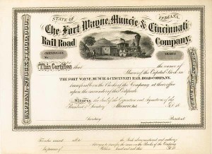 Fort Wayne, Muncie and Cincinnati Railroad - Stock Certificate
