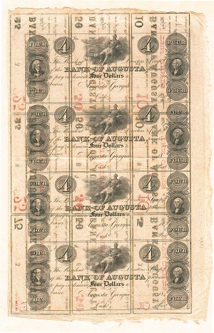 Bank of Augusta Uncut Obsolete Sheet - Broken Bank Notes - Augusta, Maine